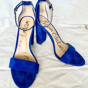 Sam Edelman Yaro Block Heel Sandal 8M Royal Blue Suede Open Toe Ankle Strap